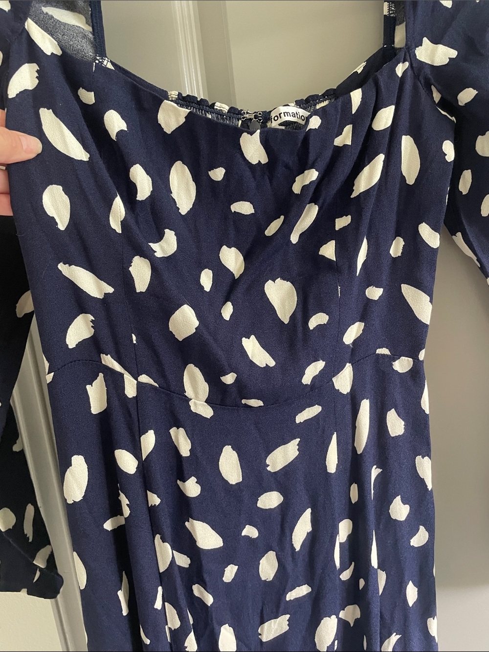 Reformation Navy Polka Dot Midi Dress - Picture 4 of 6